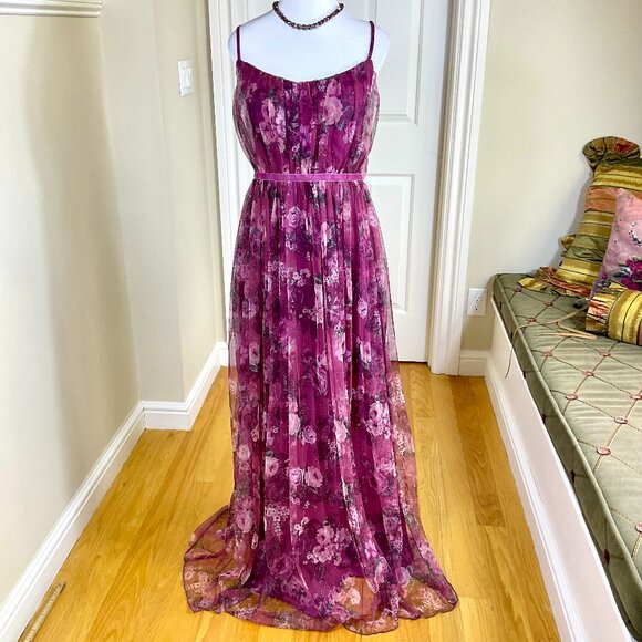 City Triangles Dress Y2K Formal Gown Purple Pink Floral Open Back Velvet (11) - Picture 1 of 9